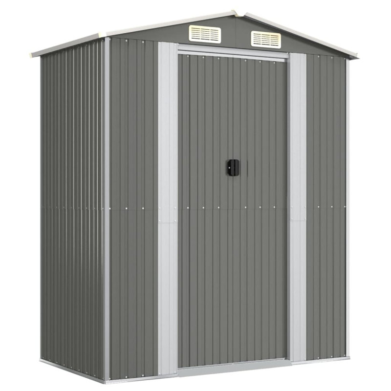 Galvanised Steel Apex Garden Shed, 223cm H X 192cm W X 108cm D, Light Grey
