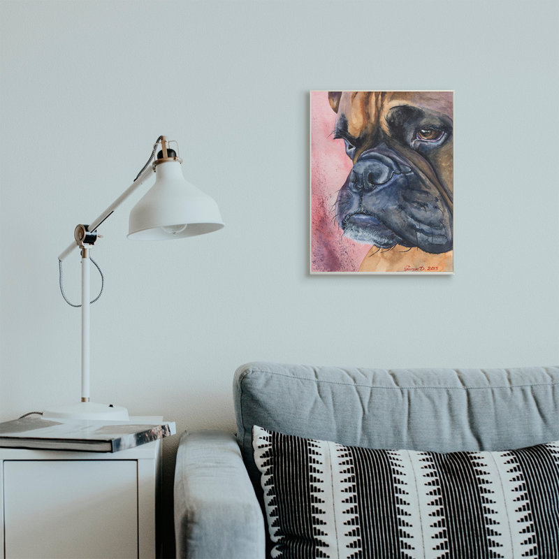 Chien pensif par George Dyachenko - peinture sur toile, H 19 po x l 13 po, Plaque murale
