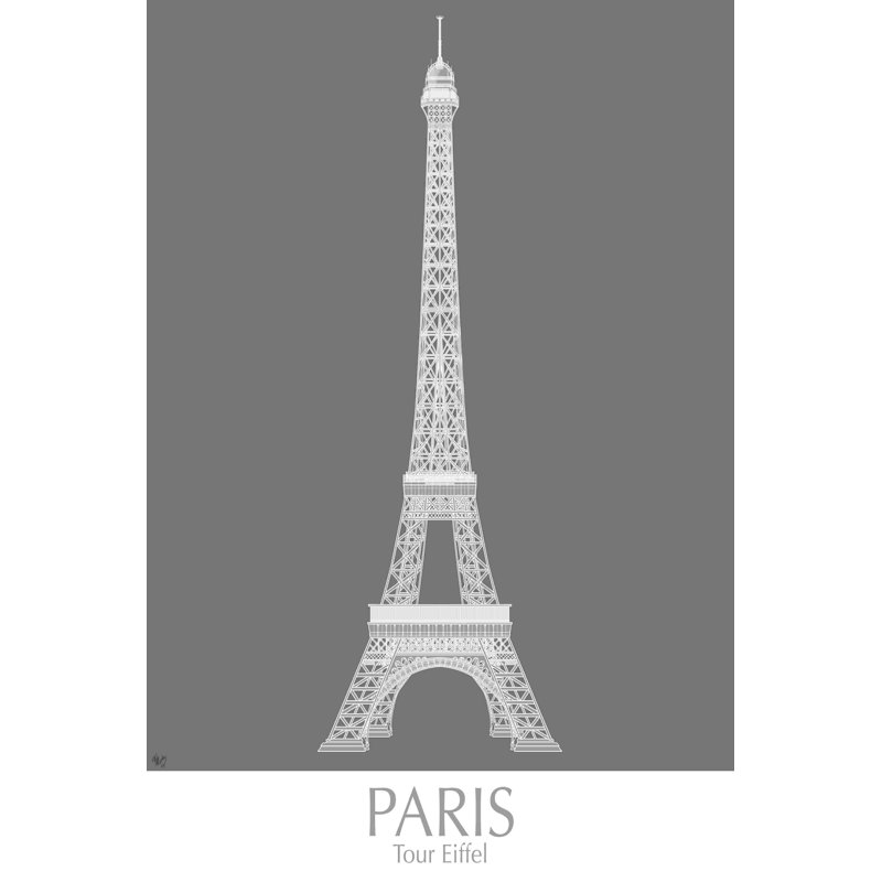 Paris, Tour Eiffel, monochrome, H 18 po x l 12 po x P 1,25 po