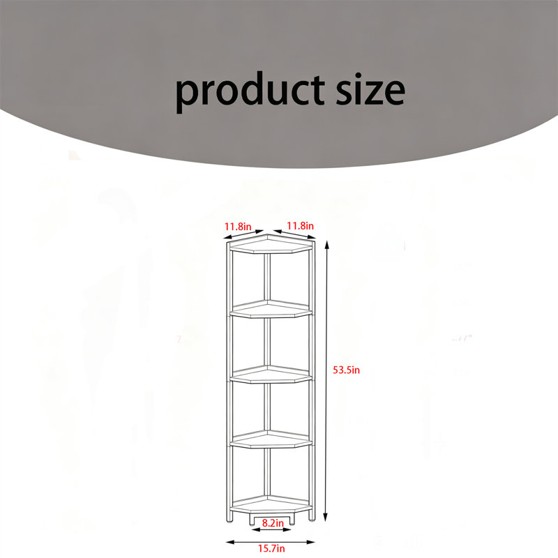 Corner shelf, corner bookshelf storage, vertical shelf, 53.5" H x 11.8" W x 11.8" D