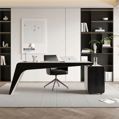 Khaki + Black Rectangular Manufactured Wood with 3 drawers desk
