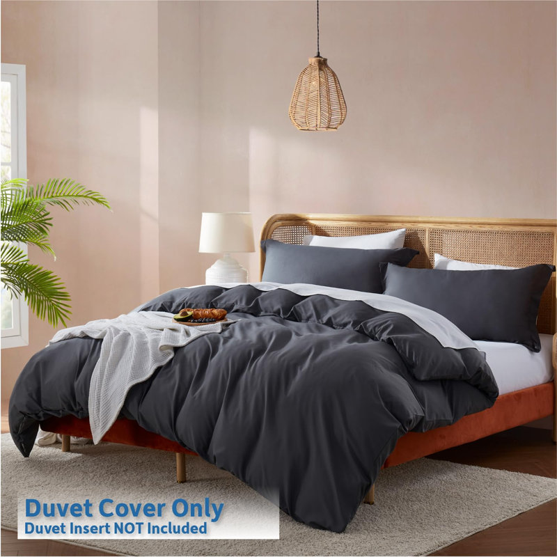 Ensemble de housse de couette en microfibre , Gris foncé