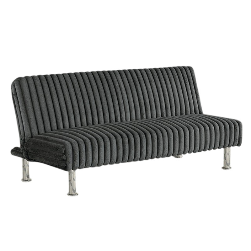 Hini Fold Out Futon Sofa Bed, Modern Chrome Metal Legs, Dark Gray Fabric