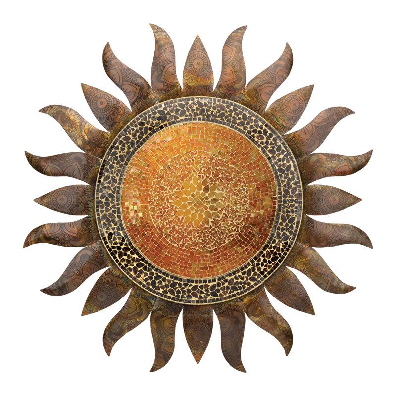 36 Inch Sun Metal Outdoor Wall Decor with Multi Color Weather Resistant Finish for Indoor and Outdoor Home Accent - Gold