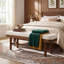 55" Upholstered Bed Bench With Solid Wood Frame And Faux Shearling Cushion, Cream White & Rustic Brown Mid-Century Modern Bedroom Bench