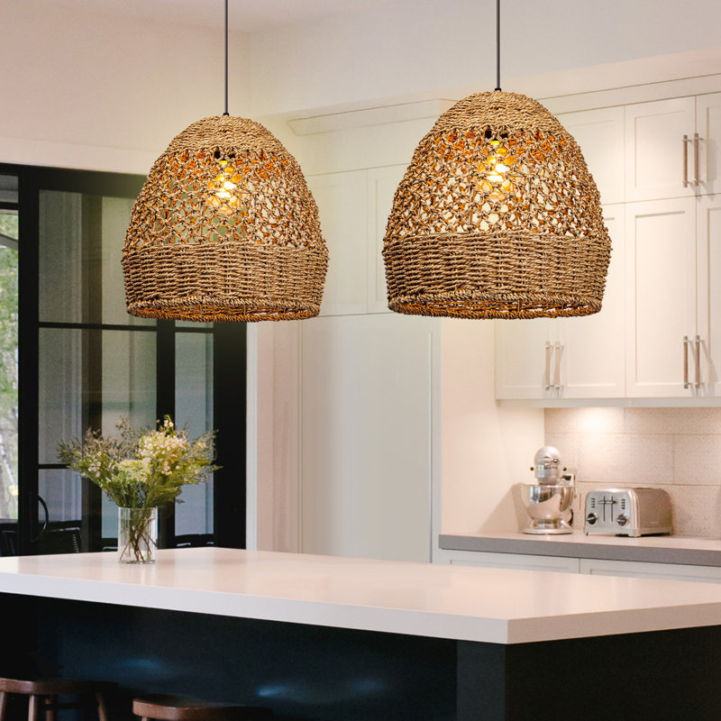 Artibrannan 1 - Light Seagrass Dome Pendant, 19.68" H x 19.68" W x 19.68" D