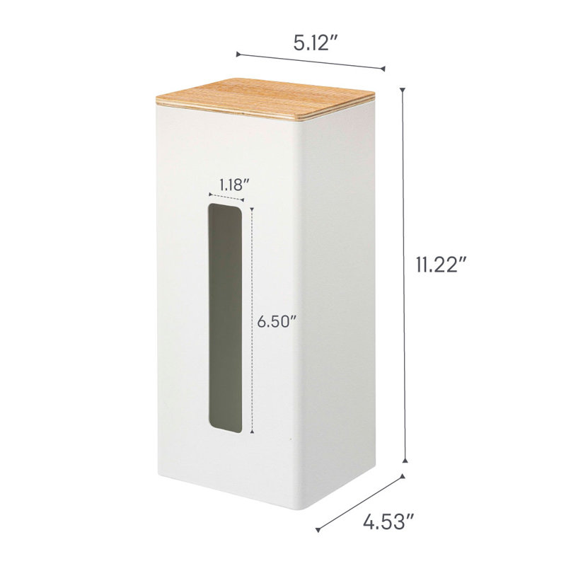 White Steel and Wood Double-Sided Tissue Box Cover
