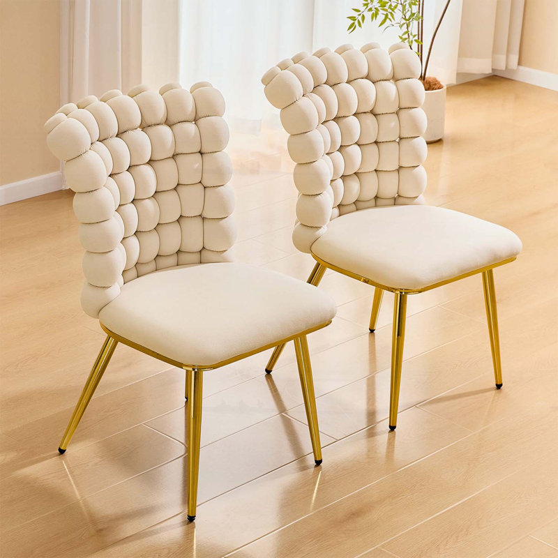 Fauteuil d'appoint ergonomique capitonné avec pieds dorés brillants, Beige