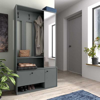 Entrance Wardrobe PORTO Hall Tree 100cm Wide with Shoe Storage