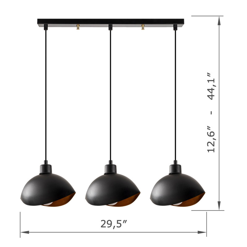 Luminaire suspendu pour îlot de cuisine 3 lumières à hauteur réglable
