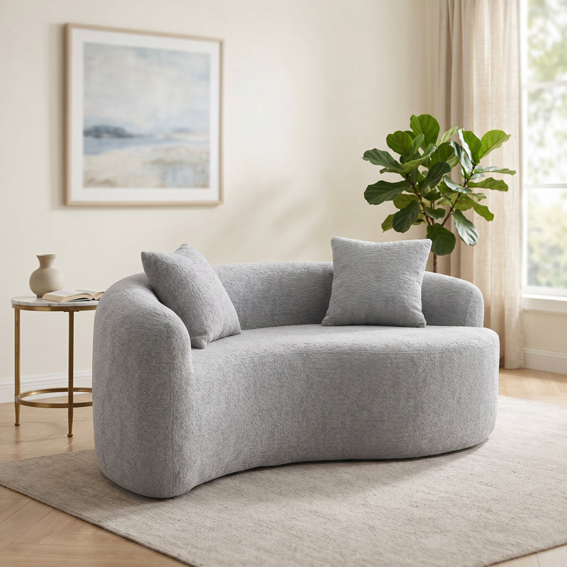 Causeuse S-Curve en chenille, double profondeur, sans assemblage, compacte pour les petits espaces, Gris clair