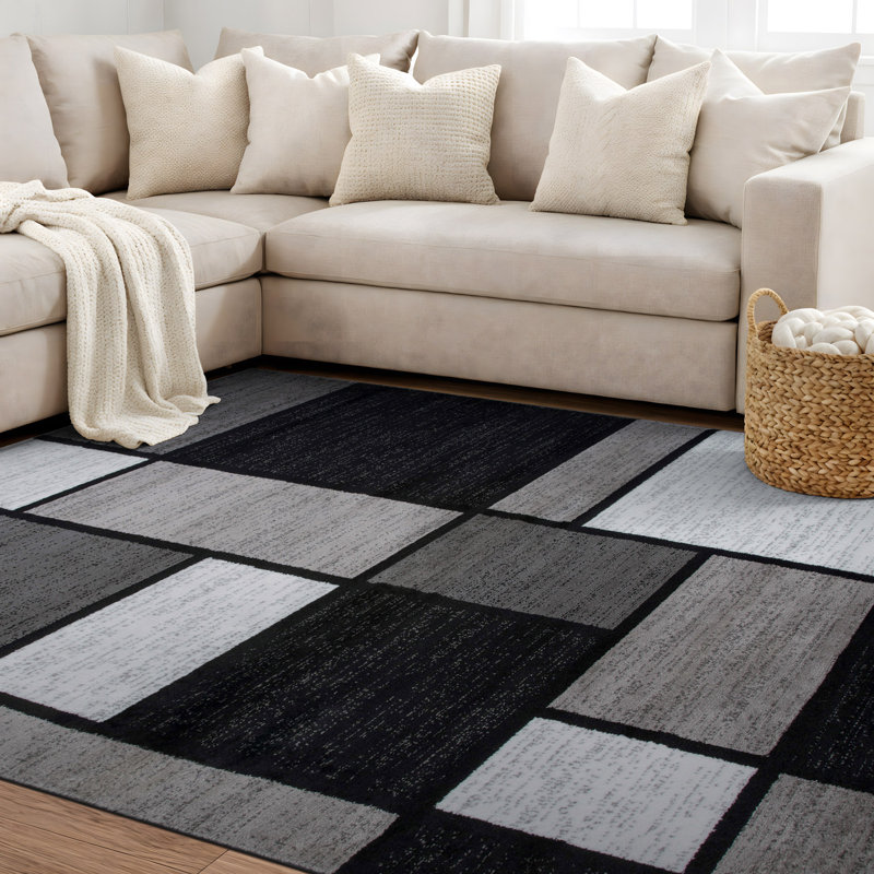 Astika Woven Geometric Gray/White/Black Area Rug – Modern Rectangles Polypropylene Carpet for Living Room, Bedroom, or Office