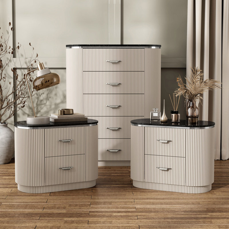 Ensemble de tables de chevet et commode 3 pièces Oktay