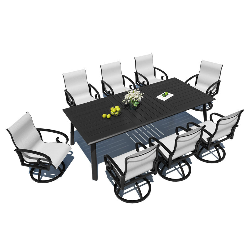 Patio Dining Set with  Aluminum Dining Table and Sunbrella Swivel Rocking Dining Chairs (Set of 9), Augustine Oyster, 8