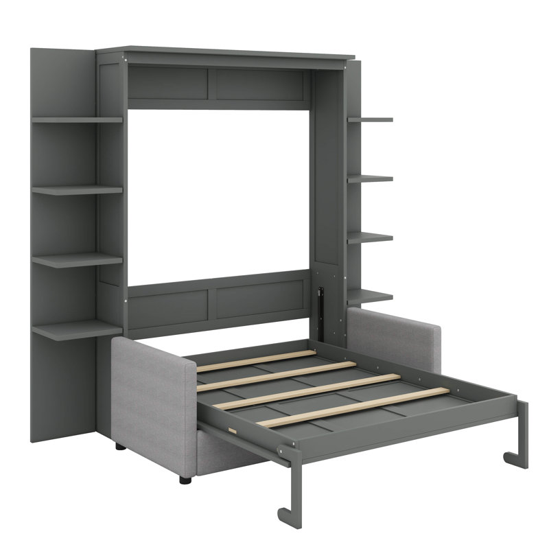 Grand lit escamotable polyvalent à grand lit jumelé à un canapé confortable, Gris