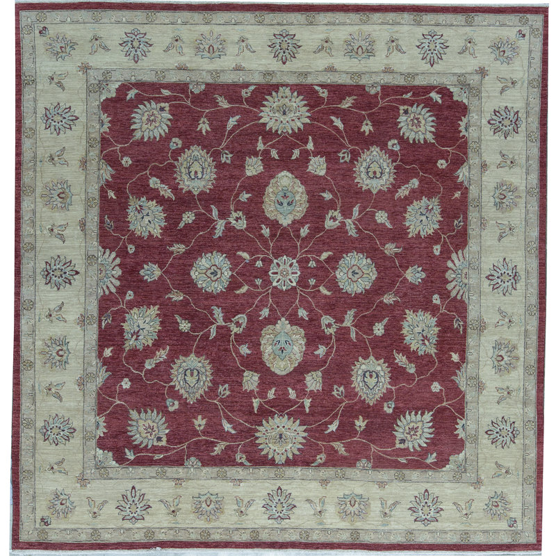 Tapis carré rouge et doré de haute qualité noué à la main