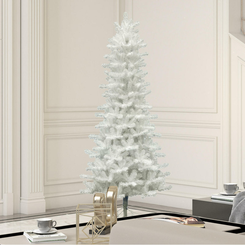 Crystal White Pine Artificial Christmas Tree with LED Multi Colored Lights with Stand, 6.5' H, Multi-colored LED