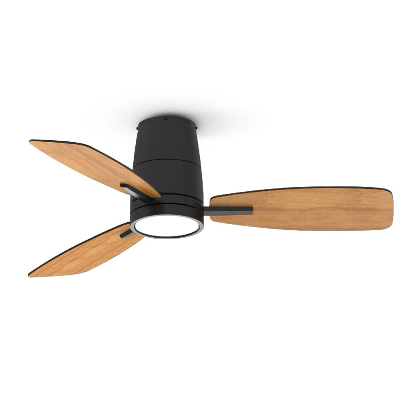Emidia 42 inch Flush Mount Ceiling Fan with LED Light for Medium Rooms, 42" Wide, Black with Black/Walnut Blades