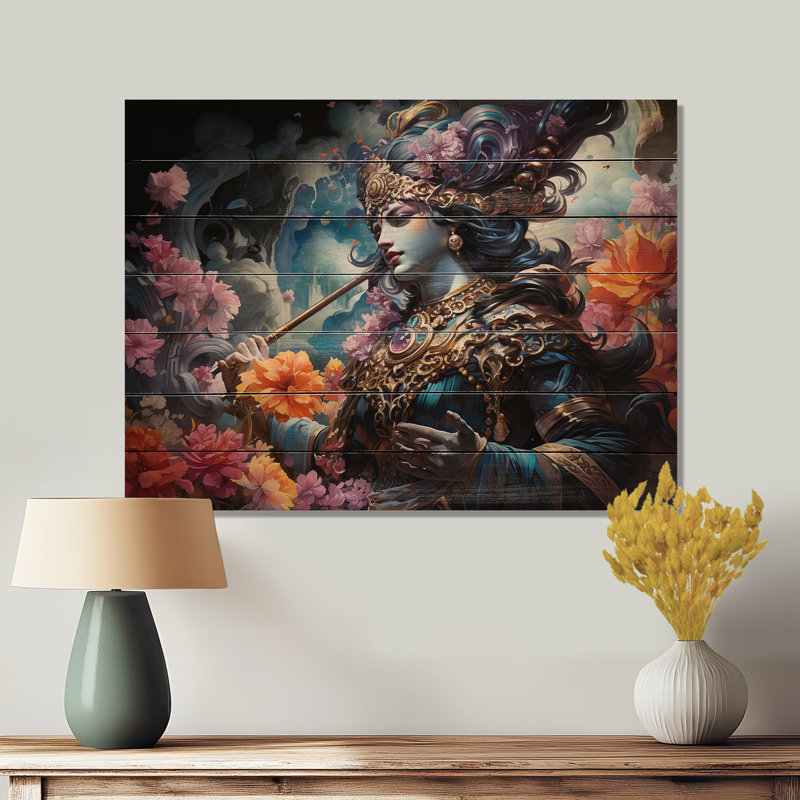 «Hinduisim Art Bhagavad Gitas II» sur bois, H 24 po x l 32 po x P 0,78 po