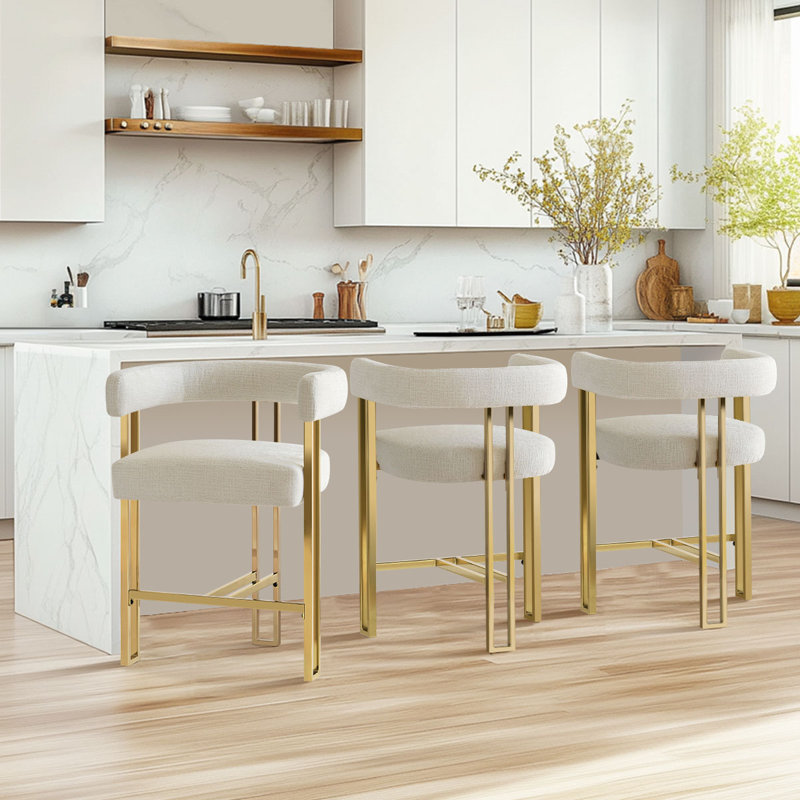 Tabouret de comptoir 25 "en chenille 25" (ensemble de 3), Blanc