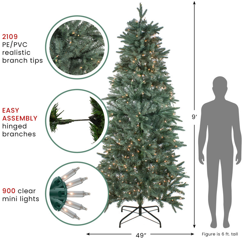 Washington Frasier Slim 9' Green Fir Artificial Christmas Tree with 900 Clear Lights