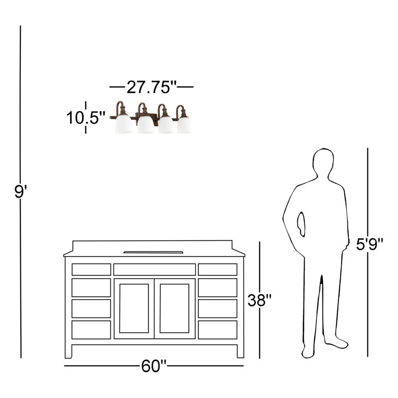 Éclairage pour salle de bain 4 lumières Falbo, Bronze huilé