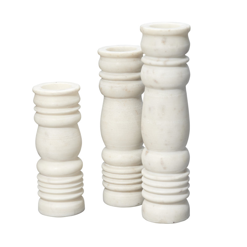 White Marble Artisan Carved Candlestick Set