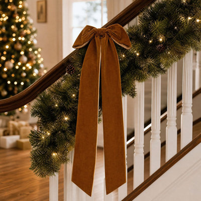 Long Velvet Bow with Long Streamers Large Decorative Velvet Ribbon Bow for Christmas Tree Staircase Railing Wreath Home Holiday Decor Christmas Decor Gifts