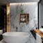 Grande armoire de salle de bain murale en bambou avec rangement pour toilette