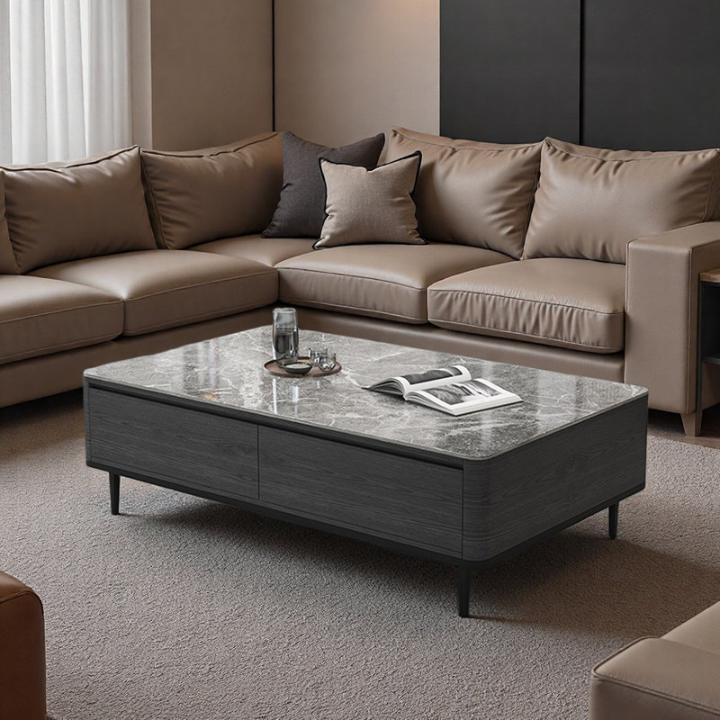 Table basse rectangulaire en granit de style luxueux, Multi-couleur, H 16,5 po x L 59,1 po x l 33,5 po