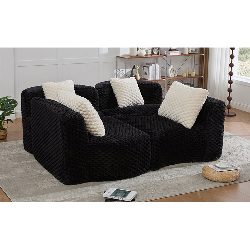 Canapé modulaire modulaire de 137,8 po sans os rembourré pour le salon, Polyester noir