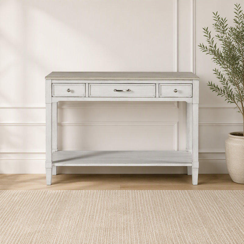 Table console avec tiroirs et tablette ouverte