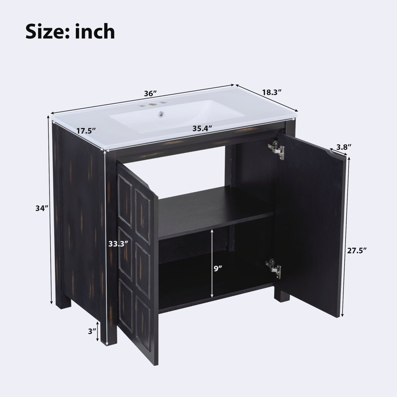 Organisateur de meuble-lavabo de salle de bain espresso rétro avec lavabo en céramique, rangement spacieux et savoir-faire artisanal pour un charme intemporel