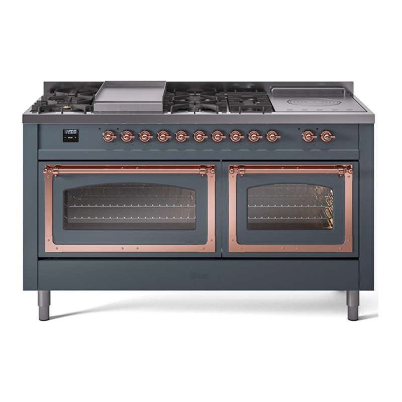 ILVE Nostalgie II Noblesse 60 po à 2 brûleurs, plaque chauffante, plaque de cuisson française, Acier inoxydable / Cuivre