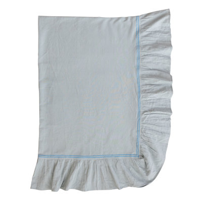 Cotton And Linen Tablecloth With Embroidered Trim And Ruffled Edge