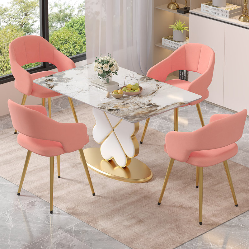 Velvet Dining Chairs Set Of 4, Modern Accent Chairs With Hollowed Back, Living Room Chairs Upholstered Side Chair With Golden Metal Legs For Dining Room Kitchen Vanity
