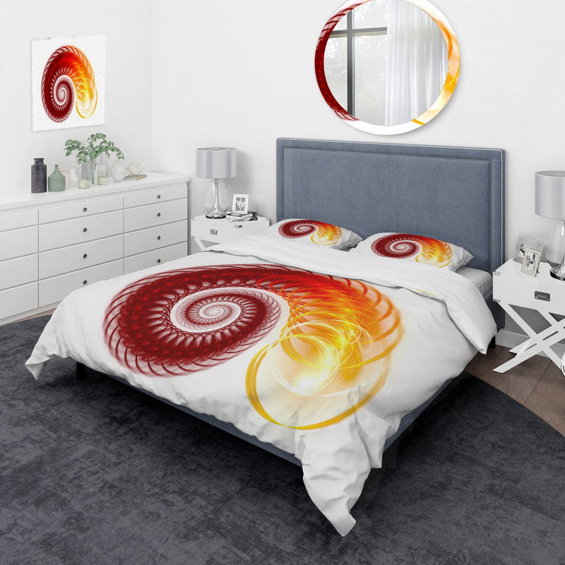 Ensemble de housse de couette Spiral Bright, Housse de couette pour grand lit et 2 taies décor