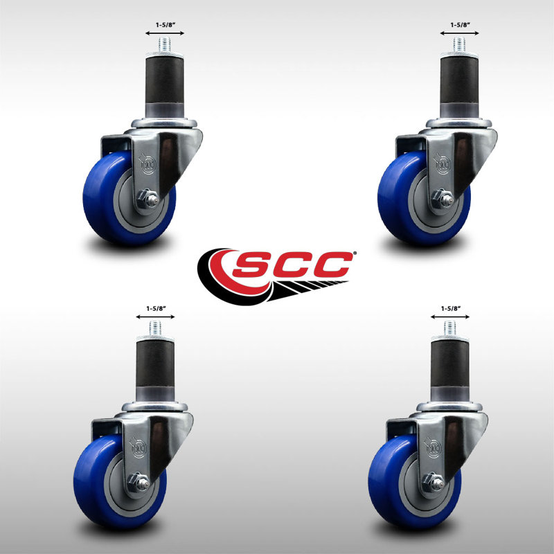 Ensemble de roulettes extensibles pivotantes en polyuréthane de 3 po à 1/5/8 po 3 pouces SS, Bleu