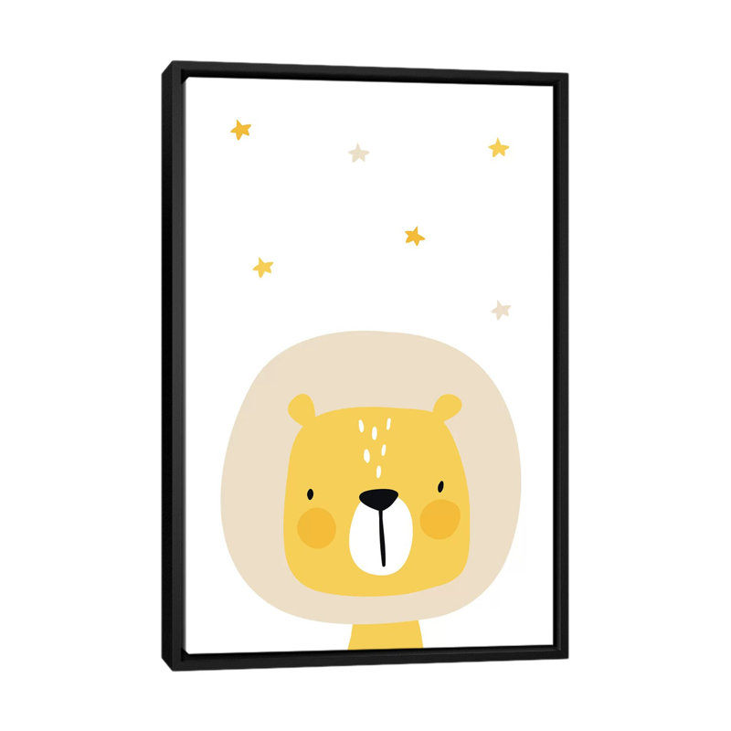 Lion avec étoiles - impression d'art graphique, H 60 po x l 40po x P 1,5 po, Toile avec cadre noir, Pas de tapis