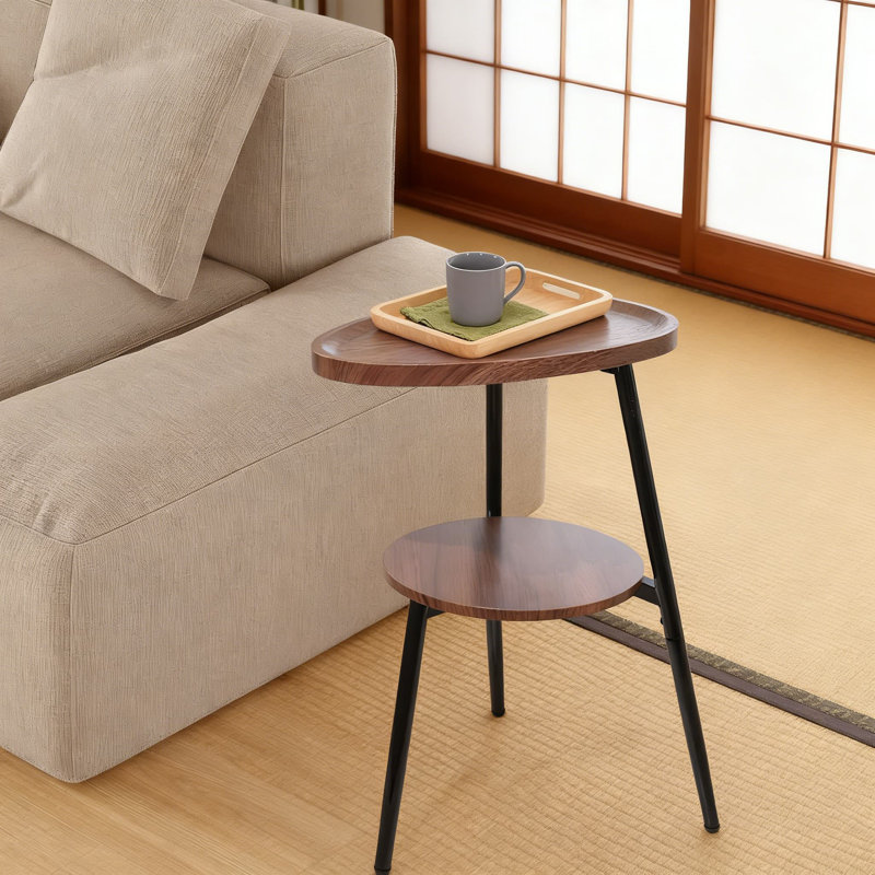 Table de bout à 2 niveaux avec structure en métal, petite table d'appoint ovale pour le salon et la chambre à coucher, table d'appoint avec tablette ouverte pour les petits espaces