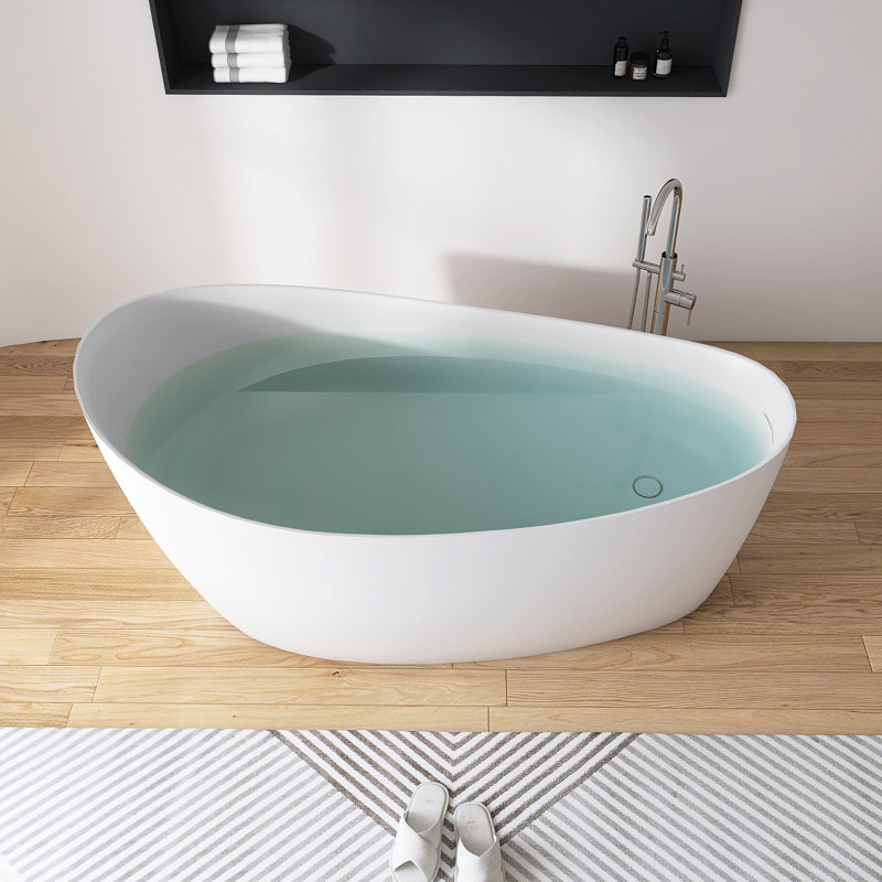 65" x 34"Freestanding Waterdrop-Shaped Solid Surface Stone Bathroom Soaking Tub