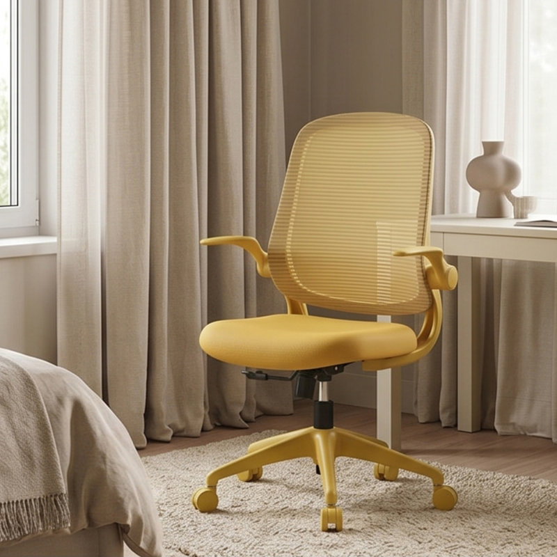 Ergonomic Mesh Office Chair - Yellow, 500lbs Capacity, Flip-Up Armrests, Breathable Back, Height Adjustable, Yellow, Yellow