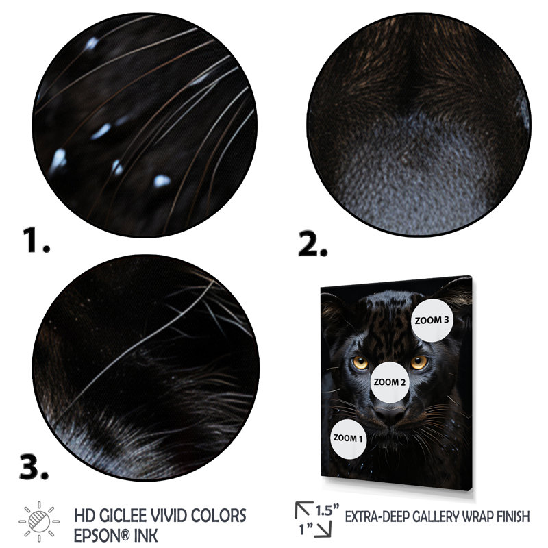 «Black White Panther Portrait Vibrant» sur toile, H 20 po x l 12 po x P 1 po, Encadrement doré