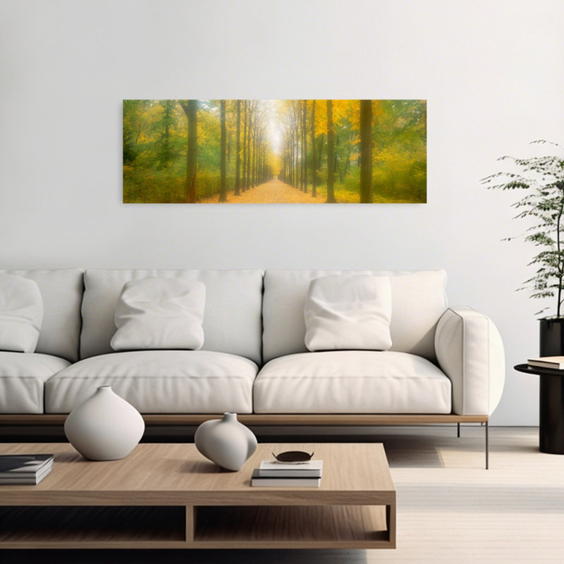 Chemin, art contemporain abstrait de paysage d'automne, Allemagne, H 16 po x l 48 po