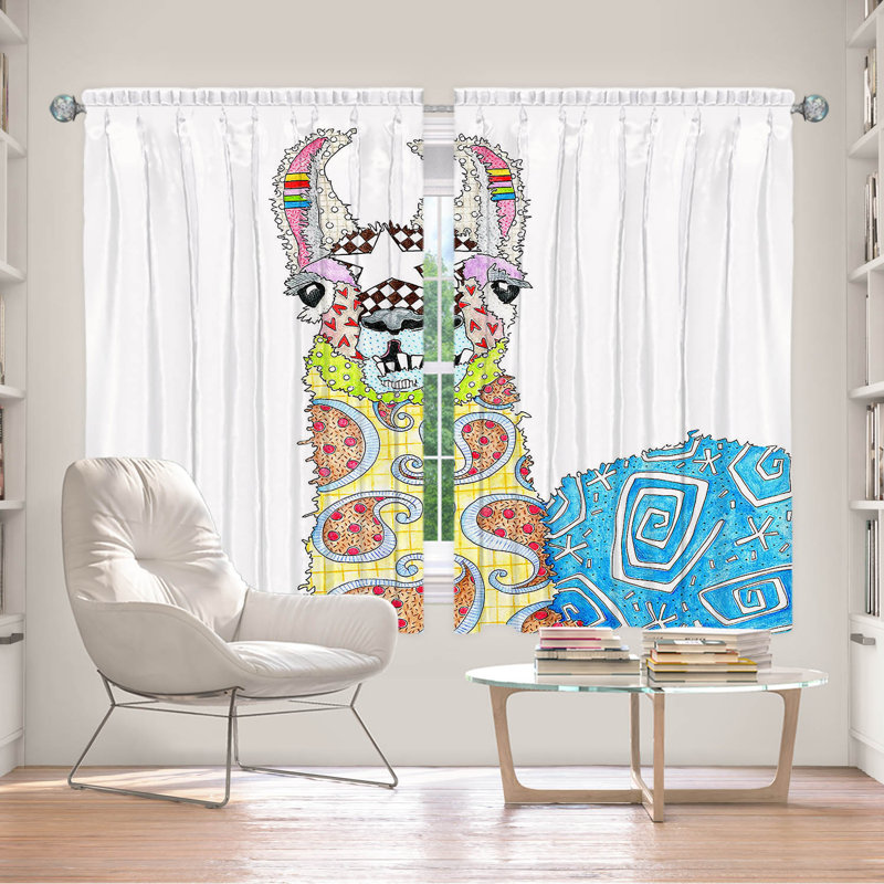 Lined Window Curtains 2-panel Set for Window Size 80" x 82" by Marley Ungaro - Llama White, L 56 po x L 78 po