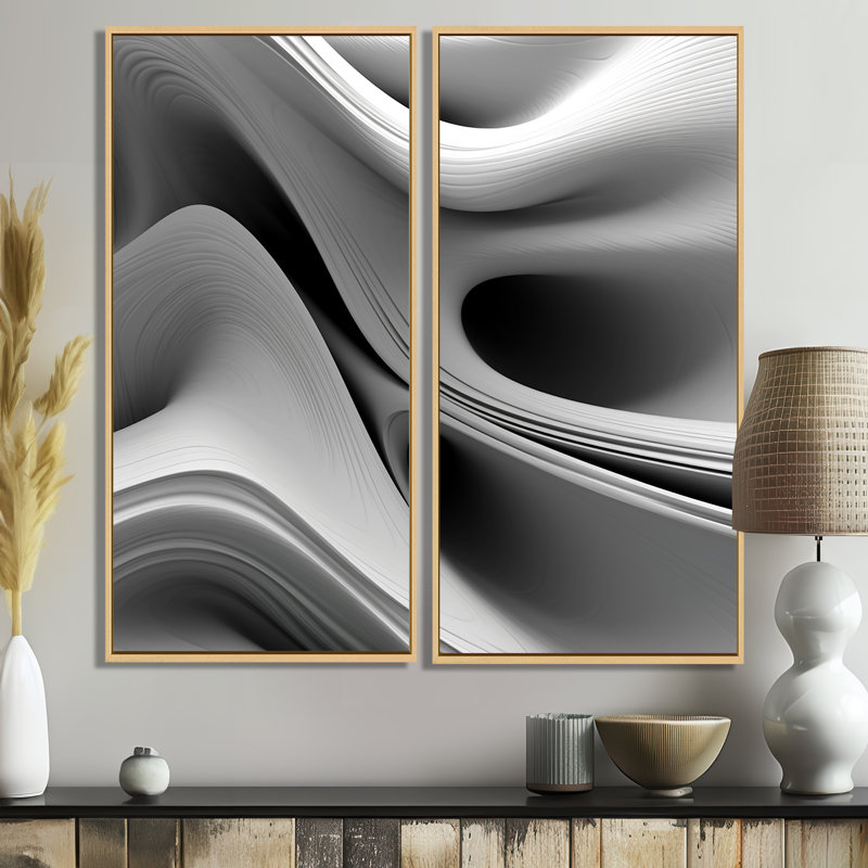 «White Black Infinite Ripples - Abstract Modern Waves», reproduction d'art sur toile, H 20 po x l 24 po, Crème, crème