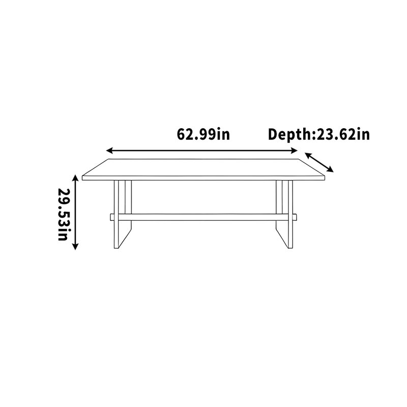 Table en bois de noyer, H 29,53 po x l 62,99 po x P 23,62 po