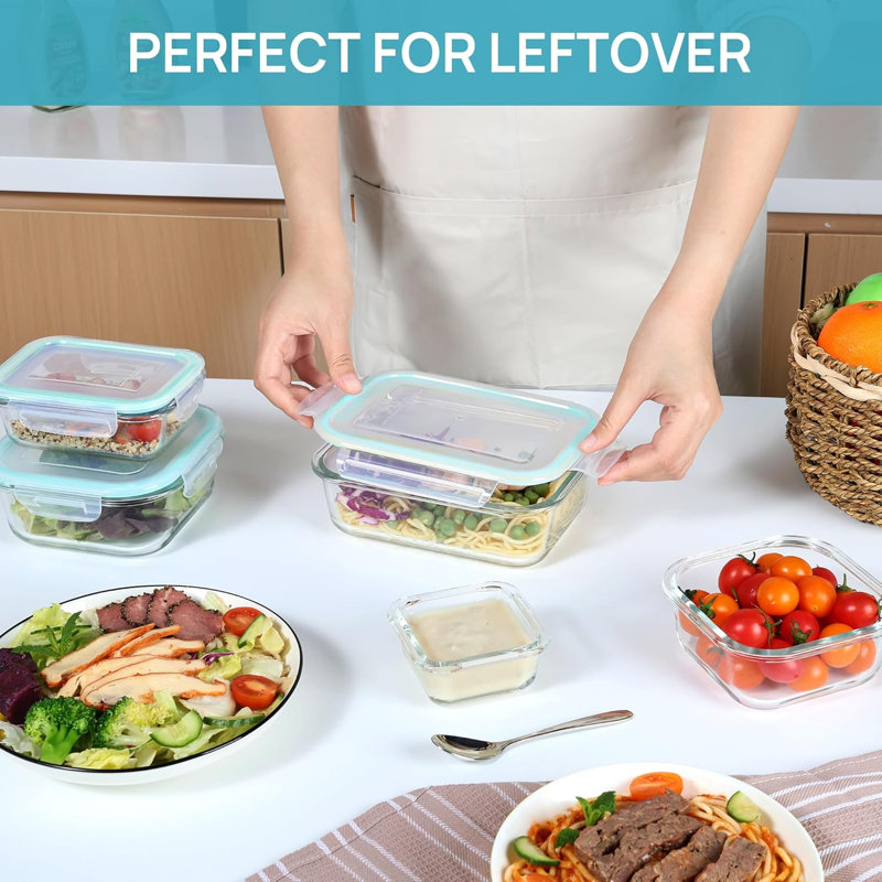 Ensemble de 8 contenants alimentaires en verre hermétiques, contenants de préparation de repas en verre borosilicaté sans BPA, couvercles empilables et étanches pour four à micro-ondes, four, congélateur et lave-vaisselle