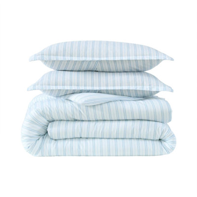 Laura Ashley Dilly Dally Stripe Cotton Reversible Blue Comforter Set
