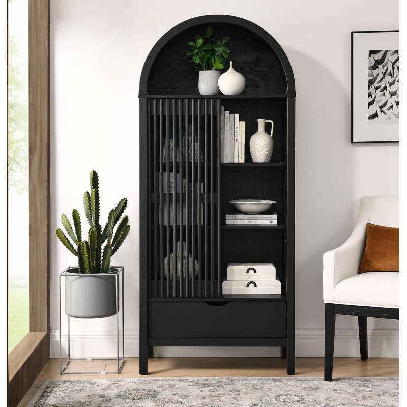 Vaughn 71" Arched Storage Display Cabinet, Black